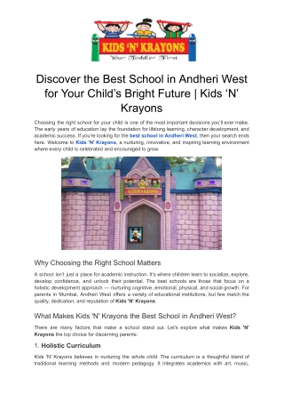 Discover the Best School in Andheri West for Your Child’s Bright Future