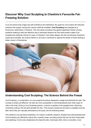 Discover Why Cool Sculpting Is Cheshires Favourite Fat-Freezing Solution