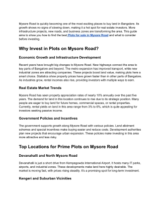 Plots for sale in Mysore Road