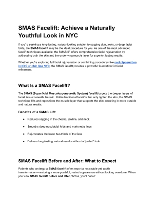 SMAS Facelift Achieve a Naturally Youthful Look in NYC