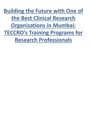 Clinical Research Organization in Mumbai