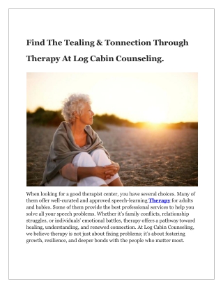 Personalized Therapy Services for Mental Wellness – Log Cabin Counseling