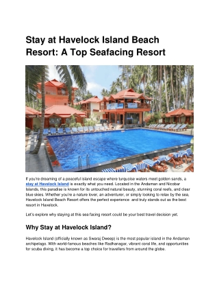 Stay at Havelock Island Beach Resort :  A Top Seafacing Resort