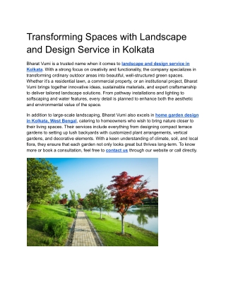 Transforming Spaces with Landscape and Design Service in Kolkata