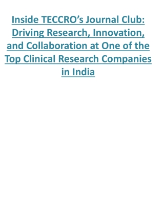 Inside TECCRO’s Journal Club Driving Research, Innovation, and Collaboration at One of the Top Clinical Research Compani