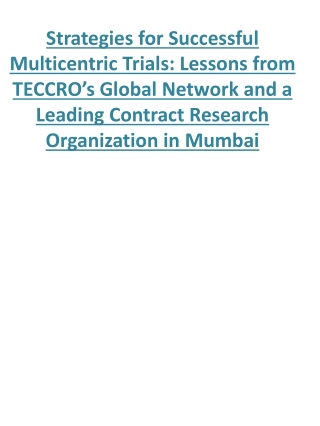 Leading Contract Research Organization in Mumbai