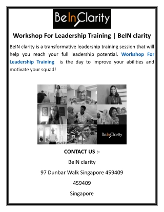 Workshop For Leadership Training  BeIN clarity