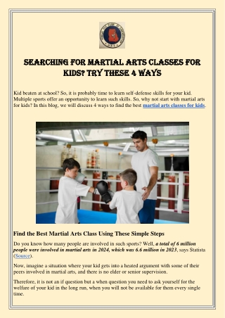 Searching for Martial Arts Classes for Kids Try These 4 Ways