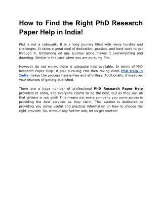 How to Find the Right PhD Research Paper Help in India!