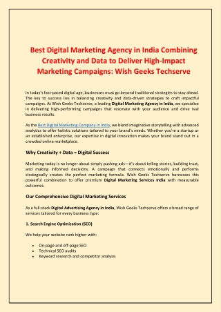 Best Digital Marketing Agency in India Combining Creativity: Wish Geeks Techserv