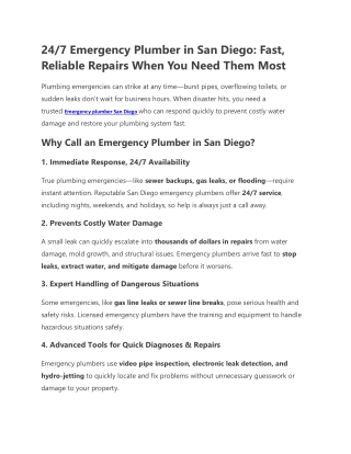 Emergency plumber San Diego