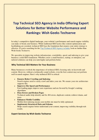 Top Technical SEO Agency in India Offering Expert Solutions: Wish Geeks Techserv