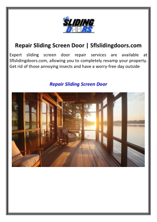 Repair Sliding Screen Door Sflslidingdoors.com