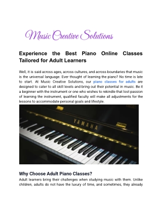 Experience the Best Piano Online Classes Tailored for Adult Learners