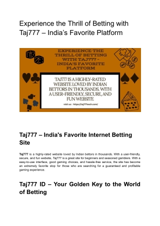 Experience the Thrill of Betting with Taj777 – India’s Favorite Platform