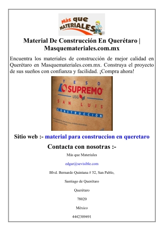 Material De Construcción En Querétaro | Masquemateriales.com.mx