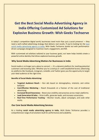 Get the Best Social Media Advertising Agency in India Offering Customized Ad Solutions for Explosive Business Growth