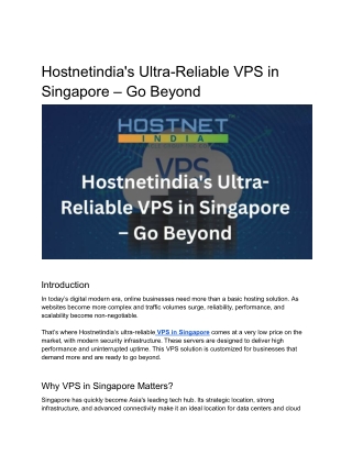 Hostnetindia's Ultra-Reliable VPS in Singapore – Go Beyond