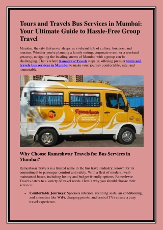 Tours and Travels Bus Services in Mumbai
