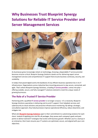 Why Businesses Trust Blueprint Synergy Solutions for Reliable IT Service Provider and Server Management Services