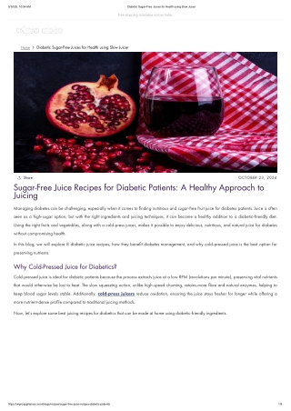 Diabetic Sugar-Free Juices for Health using Slow Juicer