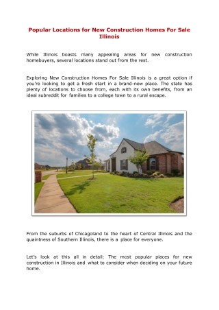 Popular Locations for New Construction Homes For Sale Illinois