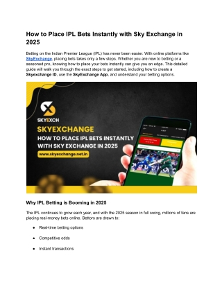How to Place IPL Bets Instantly with Sky Exchange in 2025