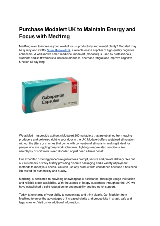Purchase Modalert UK to Maintain Energy and Focus with Med1mg