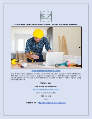 Expert Home Inspector Monmouth County | Step By Step Home Inspection