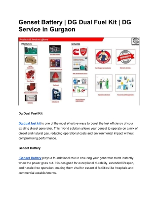 Genset Battery | DG Dual Fuel Kit | DG Service in Gurgaon