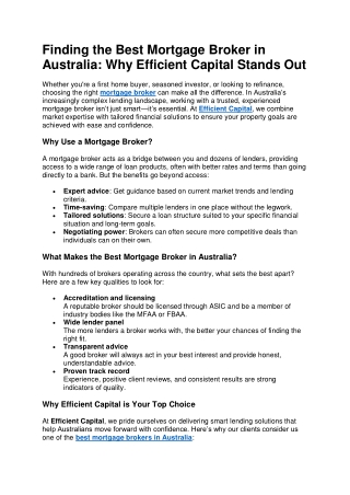 Finding the Best Mortgage Broker in Australia Why Efficient Capital Stands Out