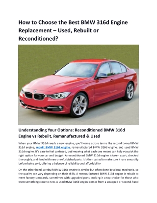 How to Choose the Best BMW 316d Engine Replacement – Used or Rebuilt