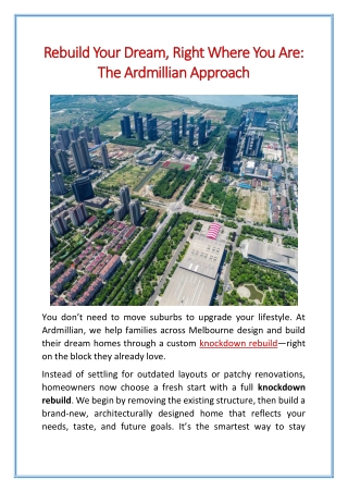 Rebuild Your Dream, Right Where You Are The Ardmillian Approach