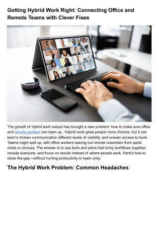 Getting Hybrid Work Right Connecting Office and Remote Teams with Clever Fixes