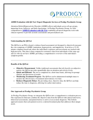 ADHD Evaluation with Qb Test | Expert Diagnostic Services at Prodigy Psychiatric