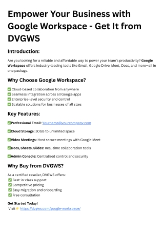 Empower Your Business with Google Workspace - Get It from DVGWS
