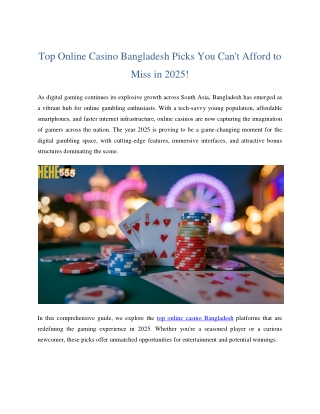 Top Online Casino Bangladesh Picks You Can't Afford to Miss in 2025!