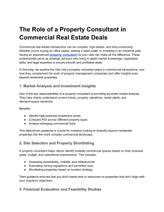 The Role of a Property Consultant in Commercial Real Estate Deals