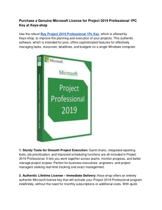 Purchase a Genuine Microsoft License for Project 2019 Professional 1PC Key at Keys-shop