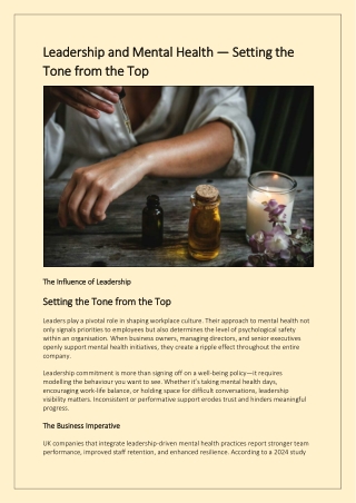 Leadership and Mental Health — Setting the Tone from the Top