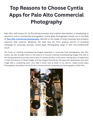 Top Reasons to Choose Cyntia Apps for Palo Alto Commercial Photography