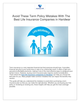 Avoid These Term Policy Mistakes With The Best Life Insurance Companies in Haridwar