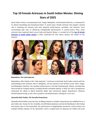 Top 10 Female Actresses in South Indian Cinema Shining Stars of 2025