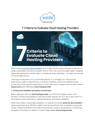 7 Criteria to Evaluate Cloud Hosting Providers