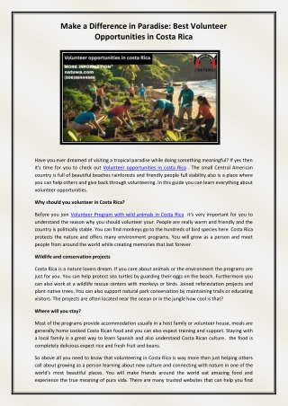 Volunteer opportunities in costa Rica