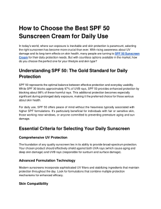 How to Choose the Best SPF 50 Sunscreen Cream for Daily Use