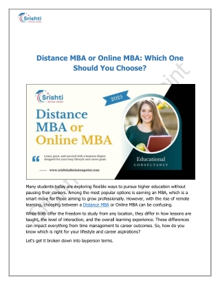 Distance MBA or Online MBA: Which One Should You Choose?