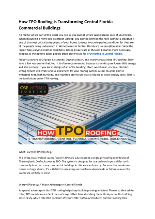 How TPO Roofing is Transforming Central Florida Commercial Buildings