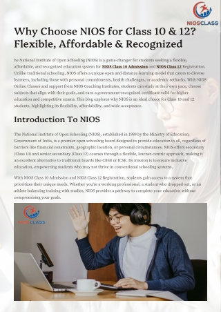 Why Choose NIOS for Class 10 and 12
