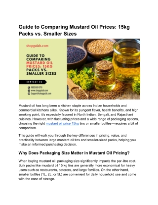 Guide to Comparing Mustard Oil Prices_ 15kg Packs vs. Smaller Sizes